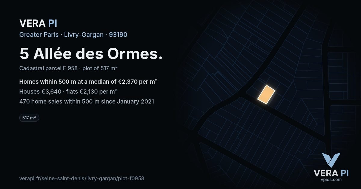 5 Allée des Ormes, Livry-Gargan at night – the plot lit, the parcels around coloured by the prices near them