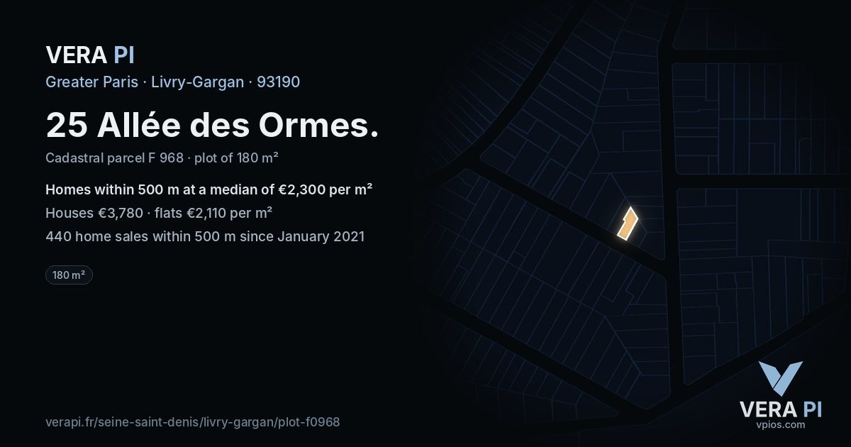 25 Allée des Ormes, Livry-Gargan at night – the plot lit, the parcels around coloured by the prices near them