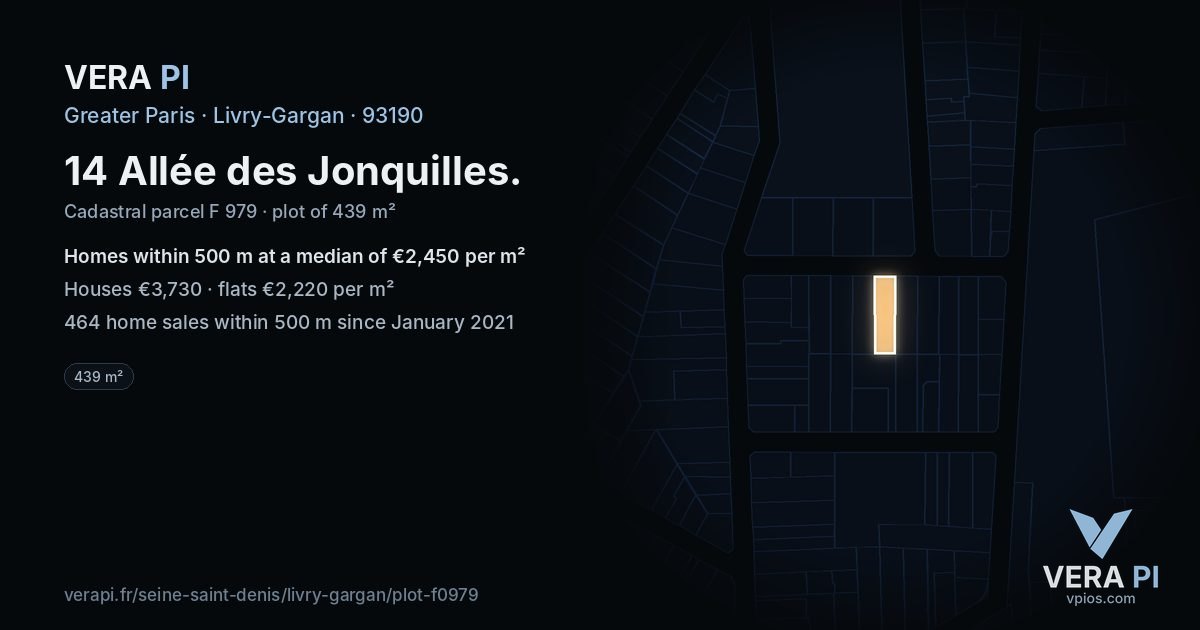 14 Allée des Jonquilles, Livry-Gargan at night – the plot lit, the parcels around coloured by the prices near them