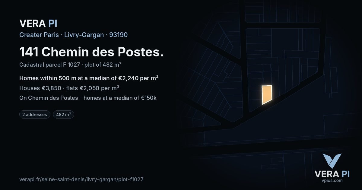 141 Chemin des Postes, Livry-Gargan at night – the plot lit, the parcels around coloured by the prices near them