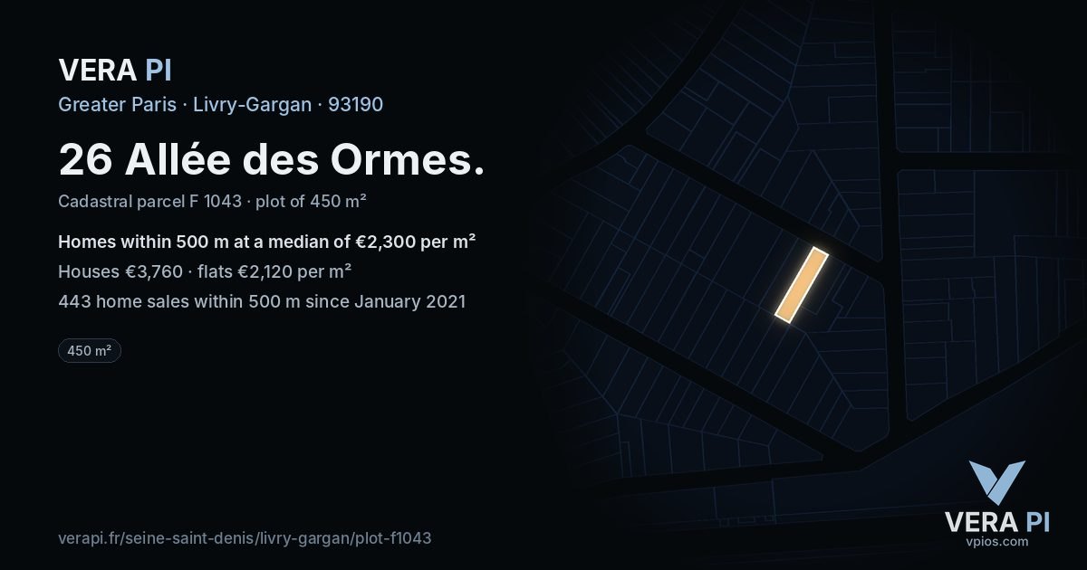 26 Allée des Ormes, Livry-Gargan at night – the plot lit, the parcels around coloured by the prices near them