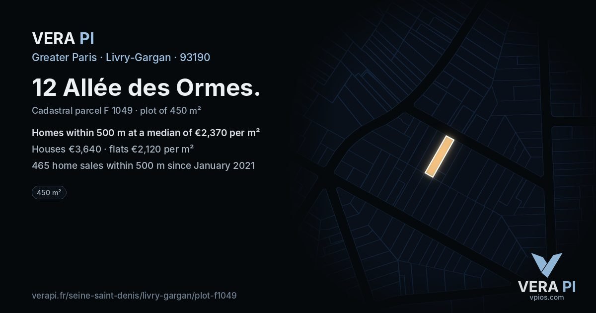 12 Allée des Ormes, Livry-Gargan at night – the plot lit, the parcels around coloured by the prices near them
