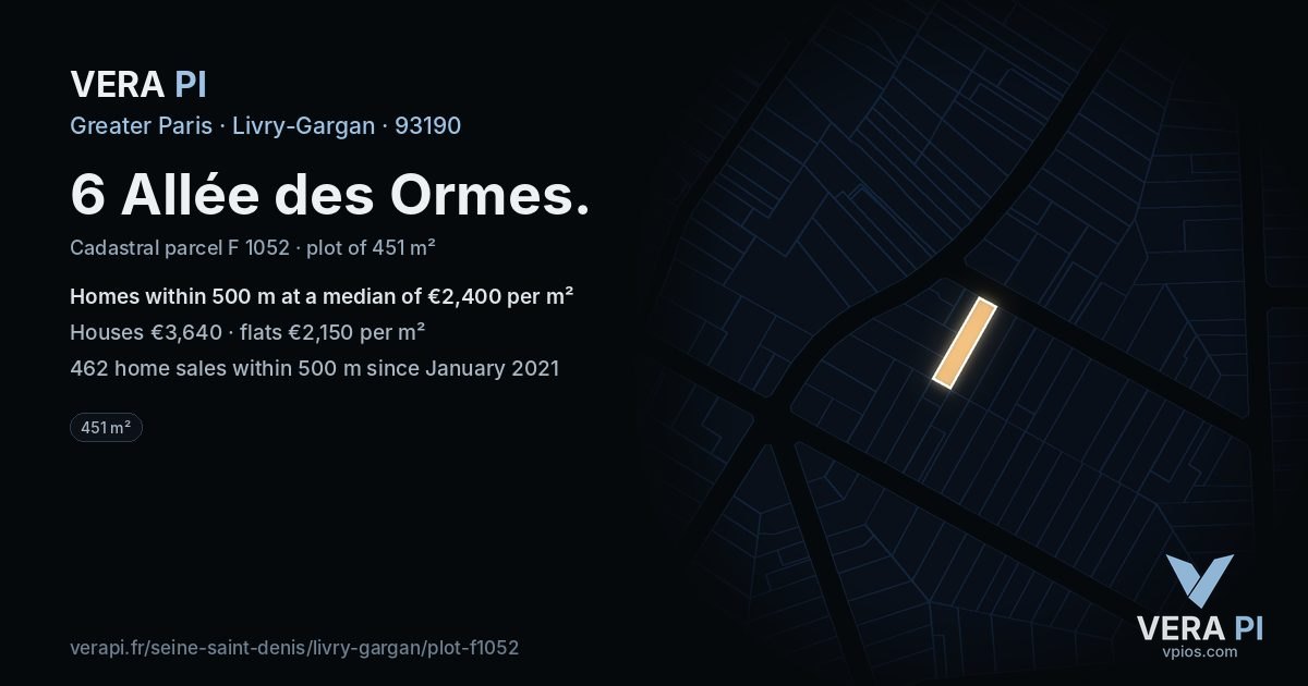 6 Allée des Ormes, Livry-Gargan at night – the plot lit, the parcels around coloured by the prices near them