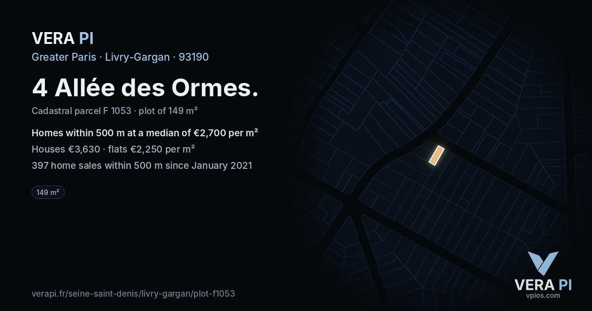 4 Allée des Ormes, Livry-Gargan at night – the plot lit, the parcels around coloured by the prices near them