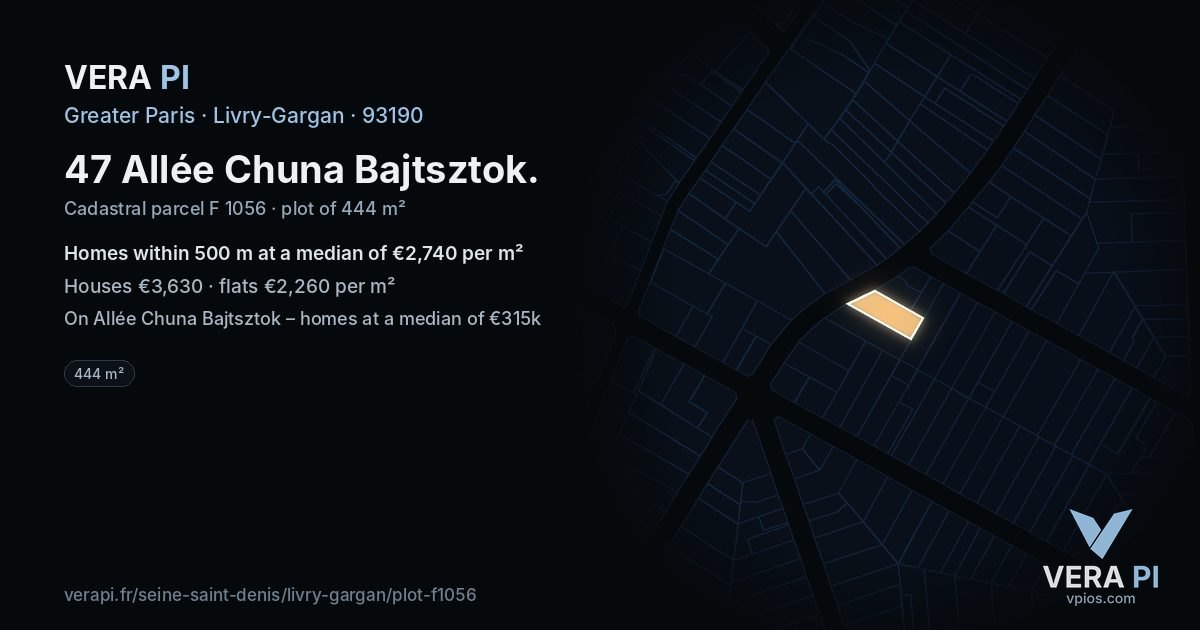 47 Allée Chuna Bajtsztok, Livry-Gargan at night – the plot lit, the parcels around coloured by the prices near them