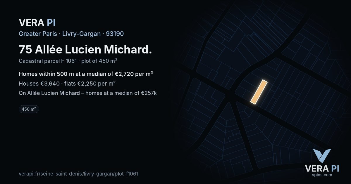 75 Allée Lucien Michard, Livry-Gargan at night – the plot lit, the parcels around coloured by the prices near them
