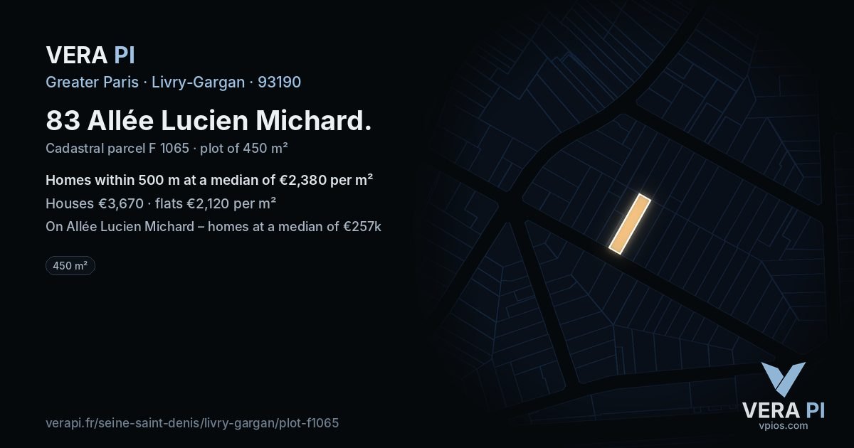 83 Allée Lucien Michard, Livry-Gargan at night – the plot lit, the parcels around coloured by the prices near them
