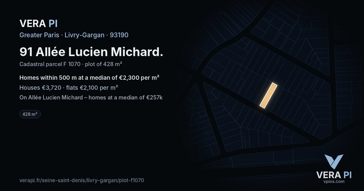 91 Allée Lucien Michard, Livry-Gargan at night – the plot lit, the parcels around coloured by the prices near them