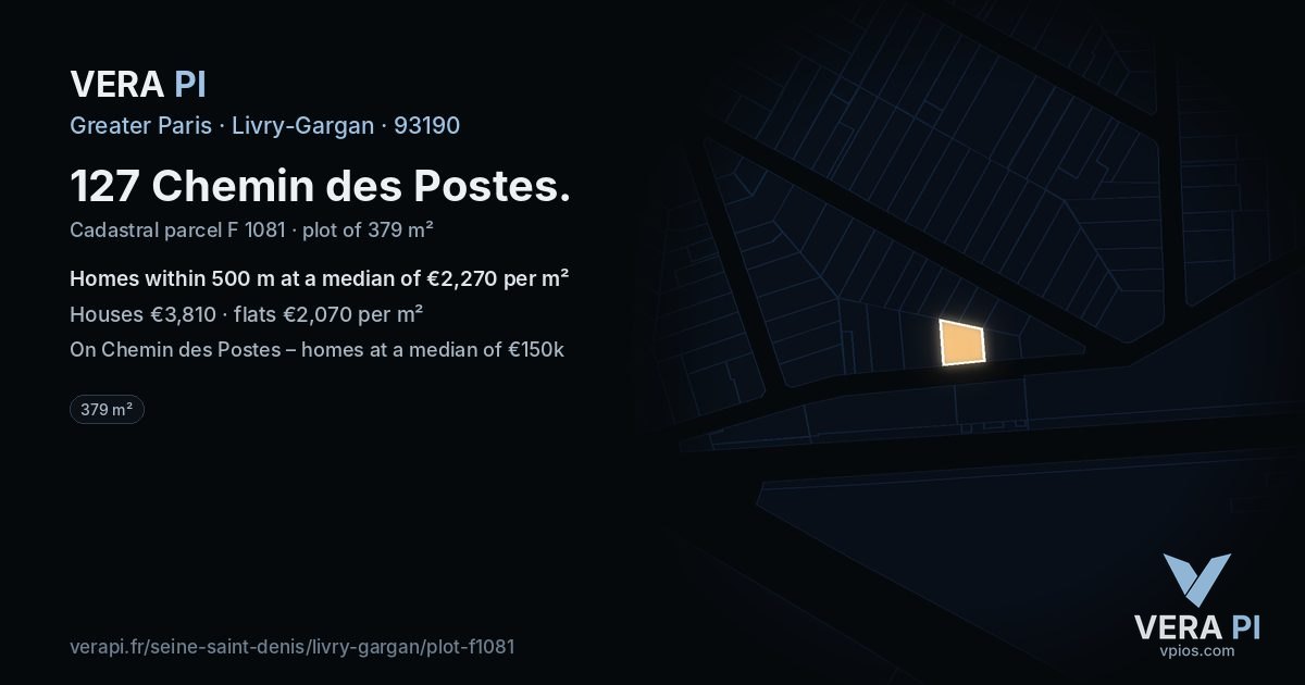 127 Chemin des Postes, Livry-Gargan at night – the plot lit, the parcels around coloured by the prices near them
