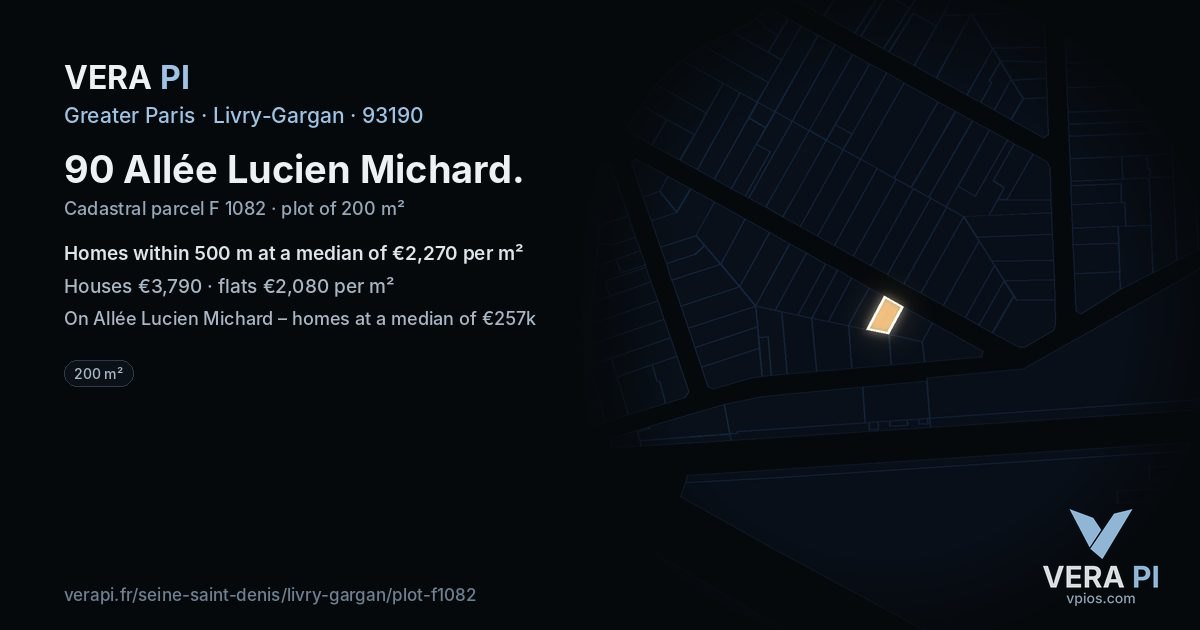 90 Allée Lucien Michard, Livry-Gargan at night – the plot lit, the parcels around coloured by the prices near them