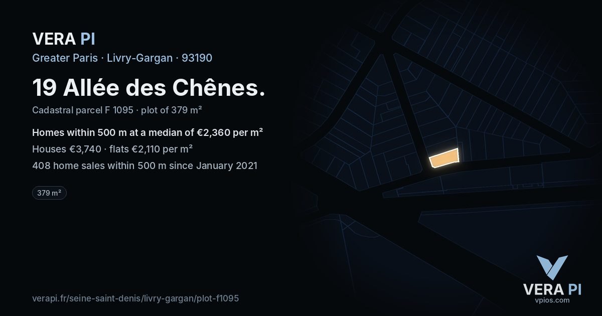 19 Allée des Chênes, Livry-Gargan at night – the plot lit, the parcels around coloured by the prices near them