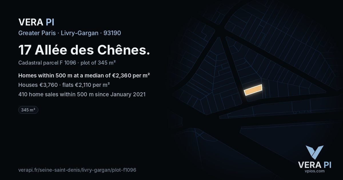17 Allée des Chênes, Livry-Gargan at night – the plot lit, the parcels around coloured by the prices near them