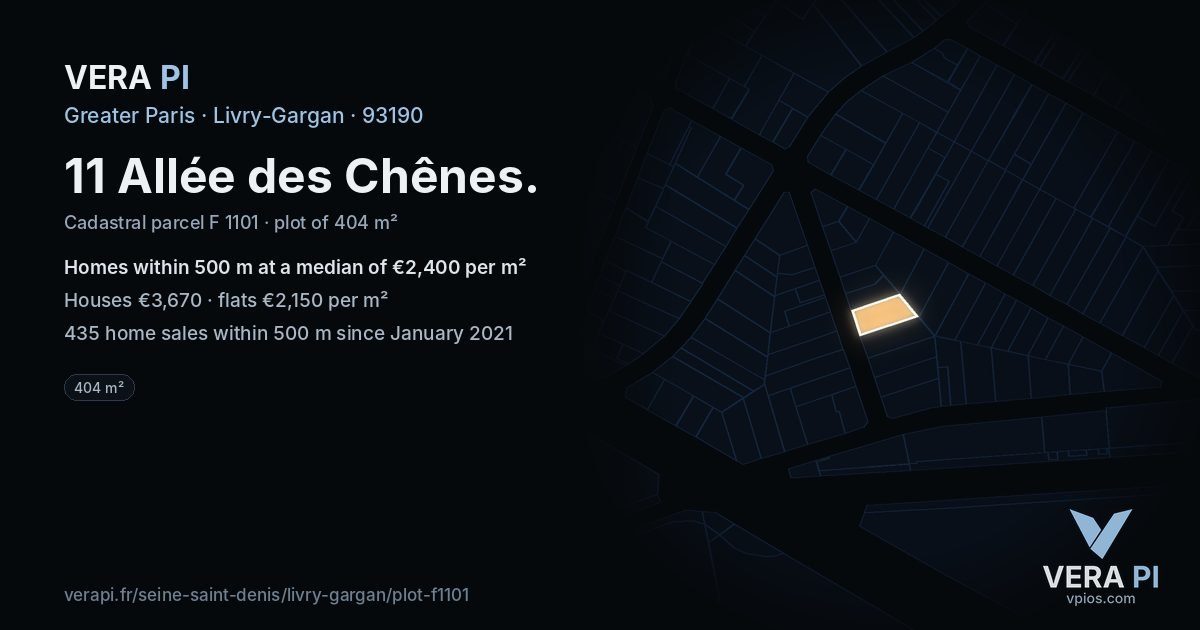 11 Allée des Chênes, Livry-Gargan at night – the plot lit, the parcels around coloured by the prices near them