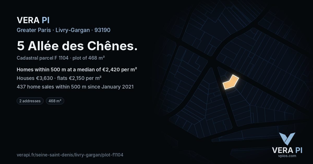 5 Allée des Chênes, Livry-Gargan at night – the plot lit, the parcels around coloured by the prices near them