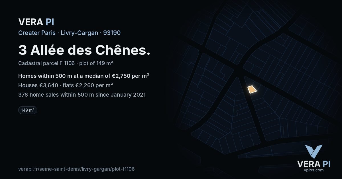 3 Allée des Chênes, Livry-Gargan at night – the plot lit, the parcels around coloured by the prices near them