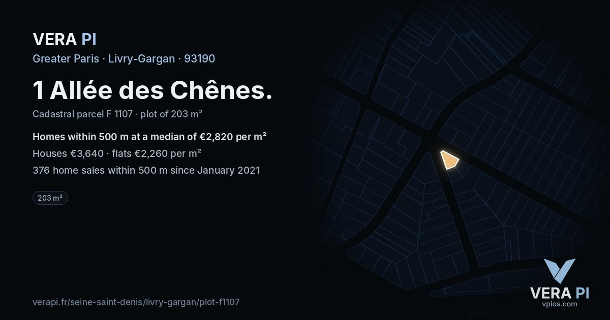 1 Allée des Chênes, Livry-Gargan at night – the plot lit, the parcels around coloured by the prices near them