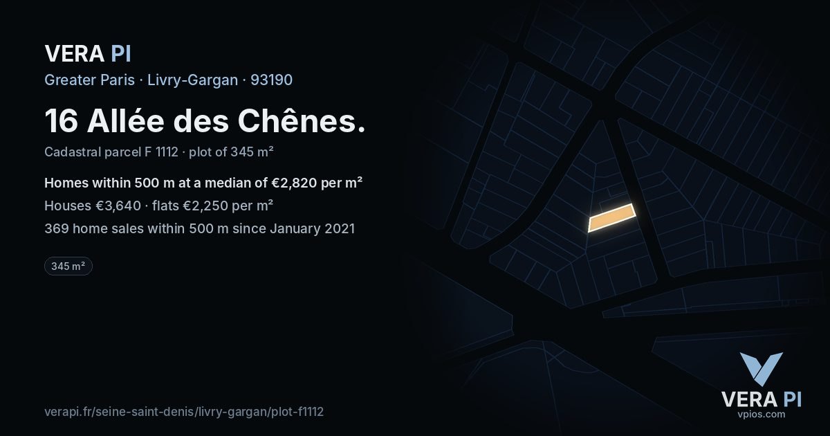 16 Allée des Chênes, Livry-Gargan at night – the plot lit, the parcels around coloured by the prices near them