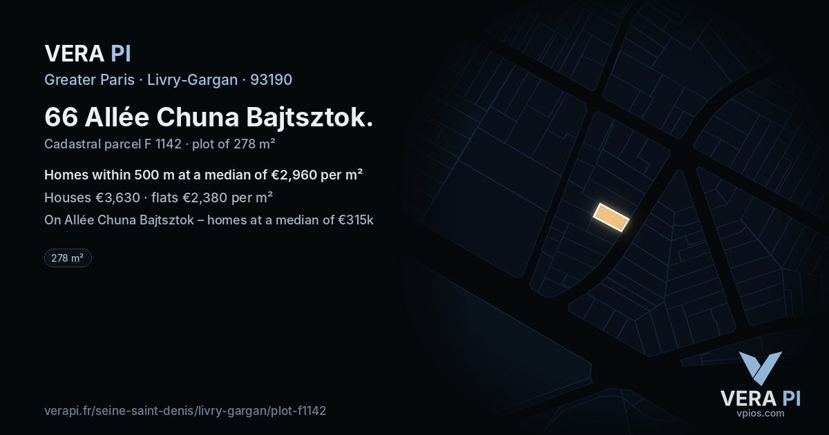 66 Allée Chuna Bajtsztok, Livry-Gargan at night – the plot lit, the parcels around coloured by the prices near them