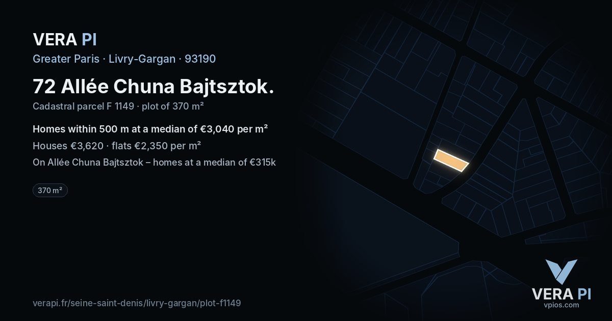 72 Allée Chuna Bajtsztok, Livry-Gargan at night – the plot lit, the parcels around coloured by the prices near them