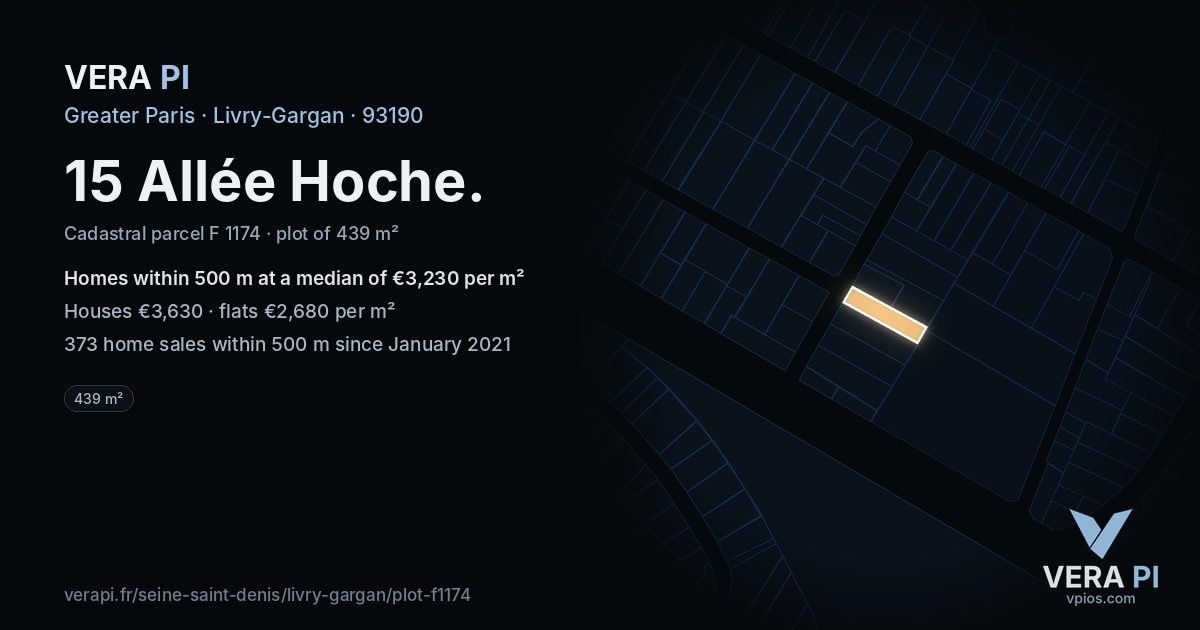 15 Allée Hoche, Livry-Gargan at night – the plot lit, the parcels around coloured by the prices near them