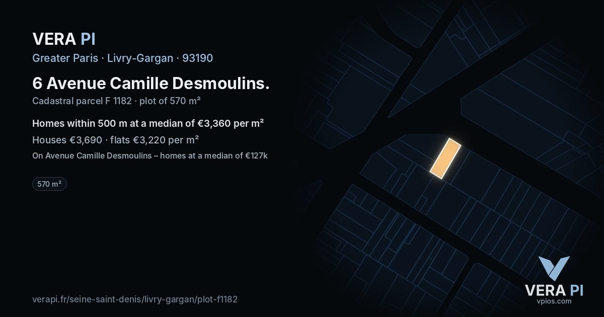 6 Avenue Camille Desmoulins, Livry-Gargan at night – the plot lit, the parcels around coloured by the prices near them