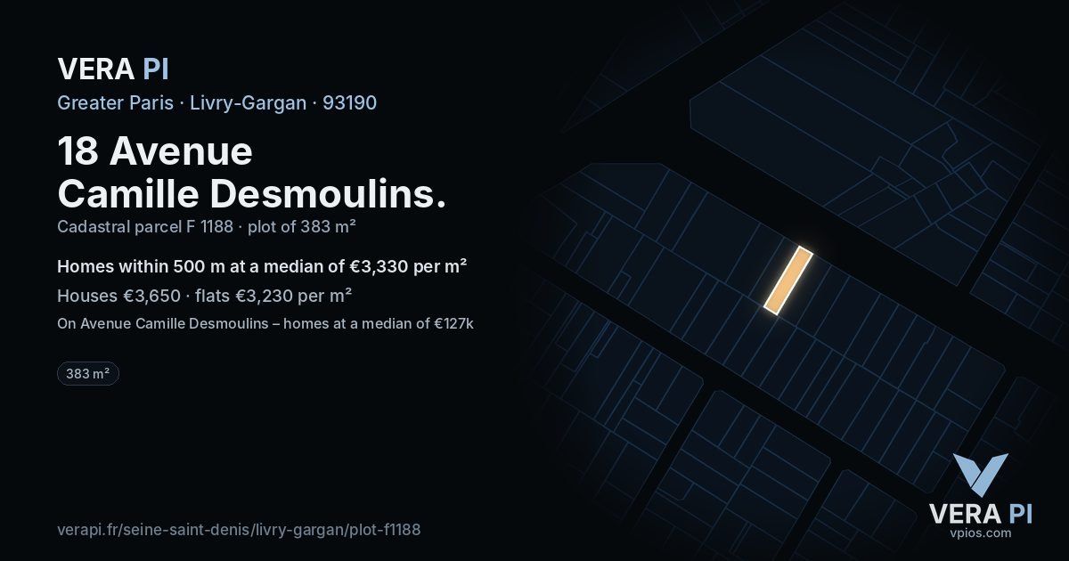 18 Avenue Camille Desmoulins, Livry-Gargan at night – the plot lit, the parcels around coloured by the prices near them