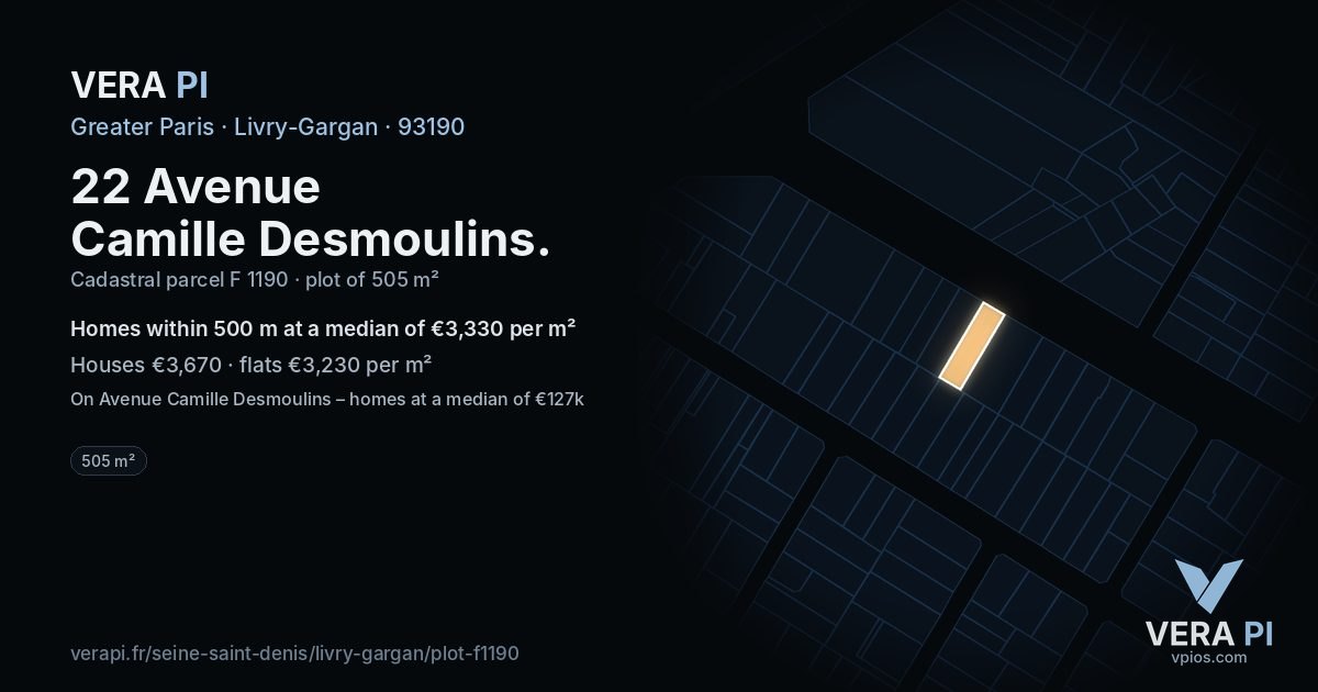22 Avenue Camille Desmoulins, Livry-Gargan at night – the plot lit, the parcels around coloured by the prices near them