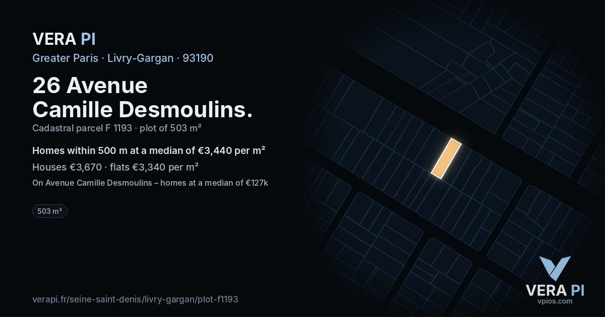 26 Avenue Camille Desmoulins, Livry-Gargan at night – the plot lit, the parcels around coloured by the prices near them