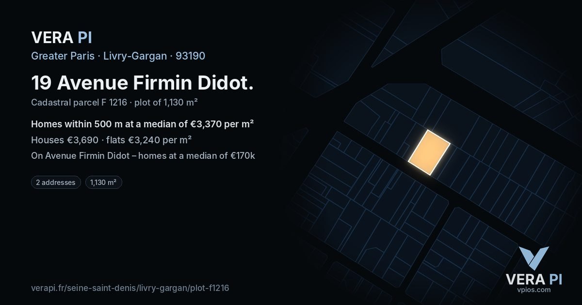 19 Avenue Firmin Didot, Livry-Gargan at night – the plot lit, the parcels around coloured by the prices near them