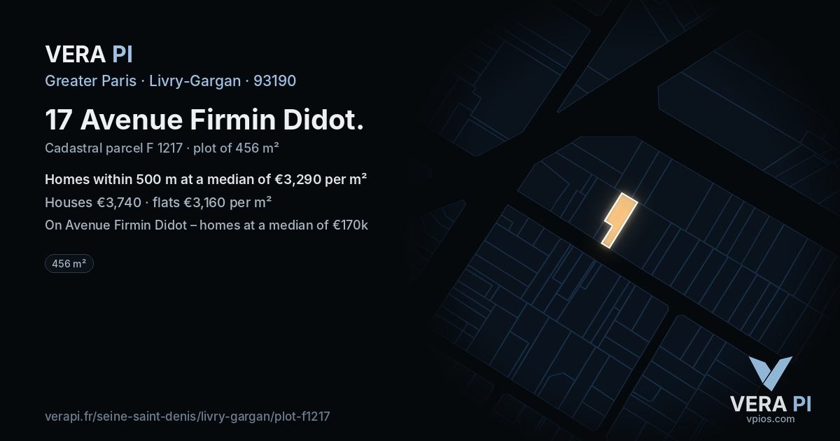 17 Avenue Firmin Didot, Livry-Gargan at night – the plot lit, the parcels around coloured by the prices near them