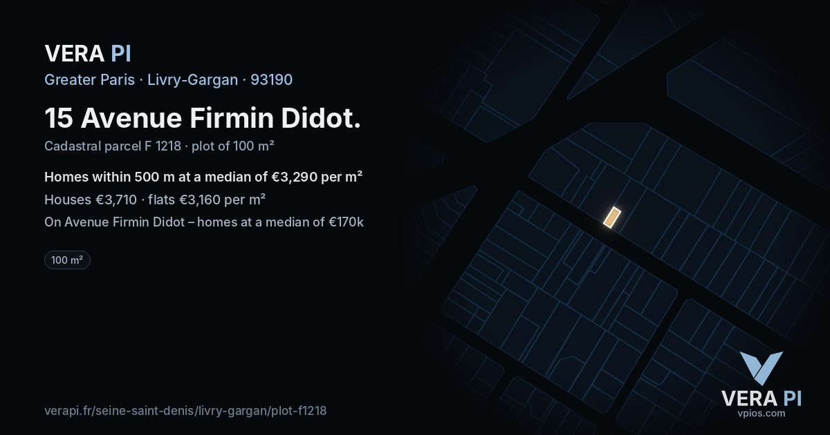 15 Avenue Firmin Didot, Livry-Gargan at night – the plot lit, the parcels around coloured by the prices near them