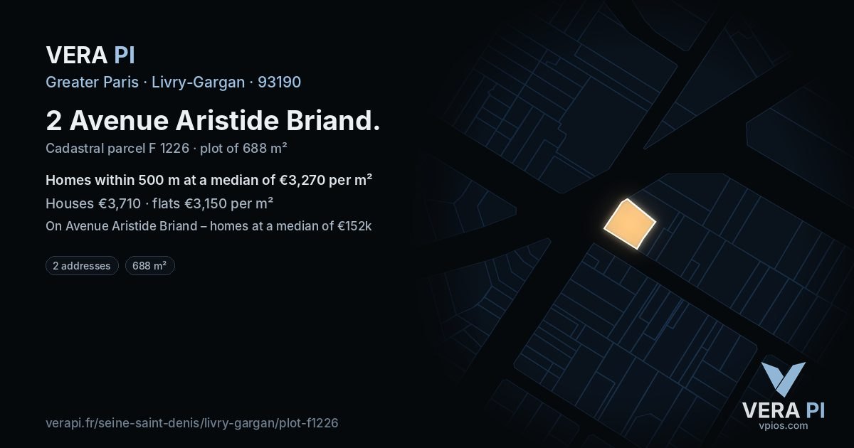 2 Avenue Aristide Briand, Livry-Gargan at night – the plot lit, the parcels around coloured by the prices near them