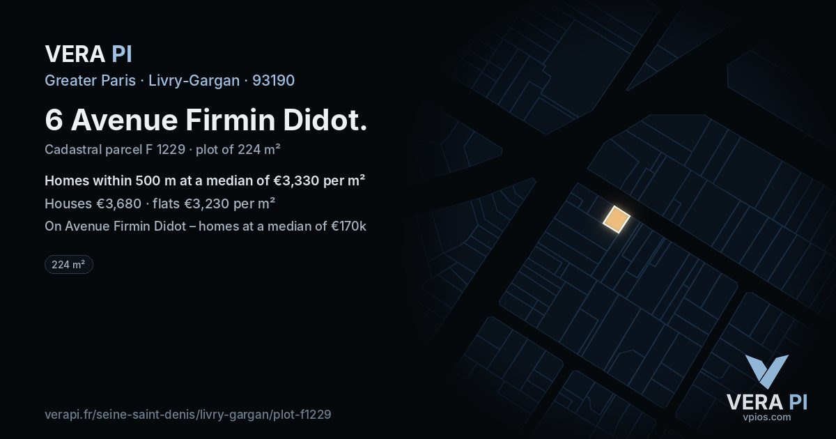6 Avenue Firmin Didot, Livry-Gargan at night – the plot lit, the parcels around coloured by the prices near them