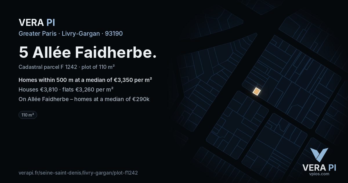 5 Allée Faidherbe, Livry-Gargan at night – the plot lit, the parcels around coloured by the prices near them