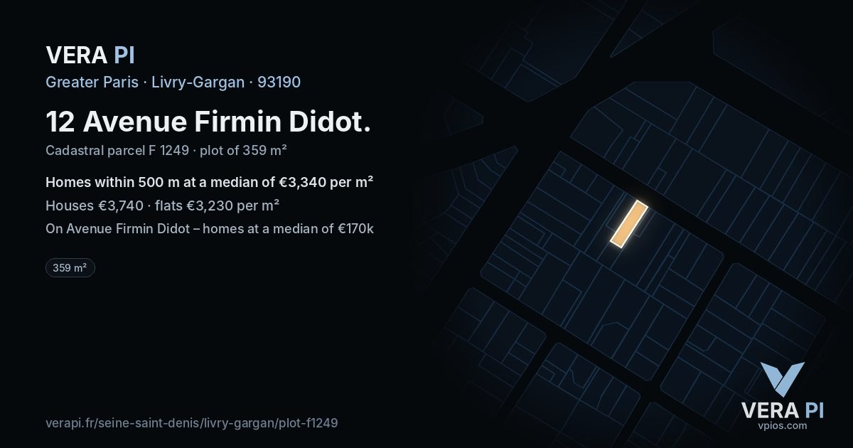 12 Avenue Firmin Didot, Livry-Gargan at night – the plot lit, the parcels around coloured by the prices near them