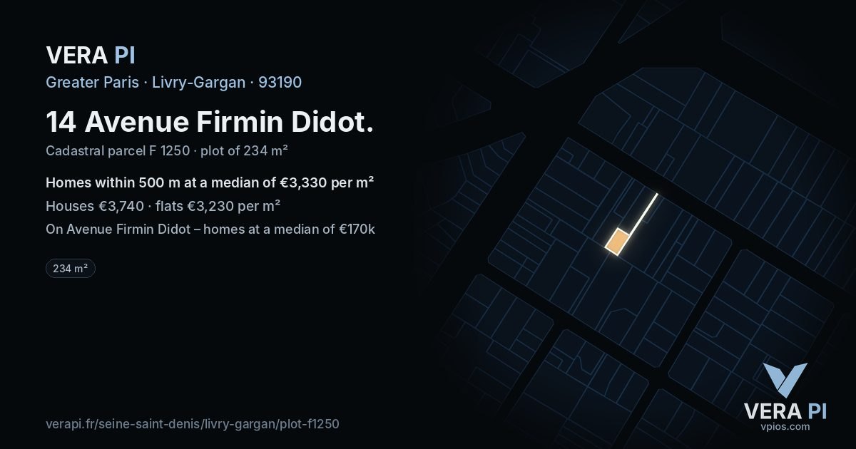 14 Avenue Firmin Didot, Livry-Gargan at night – the plot lit, the parcels around coloured by the prices near them