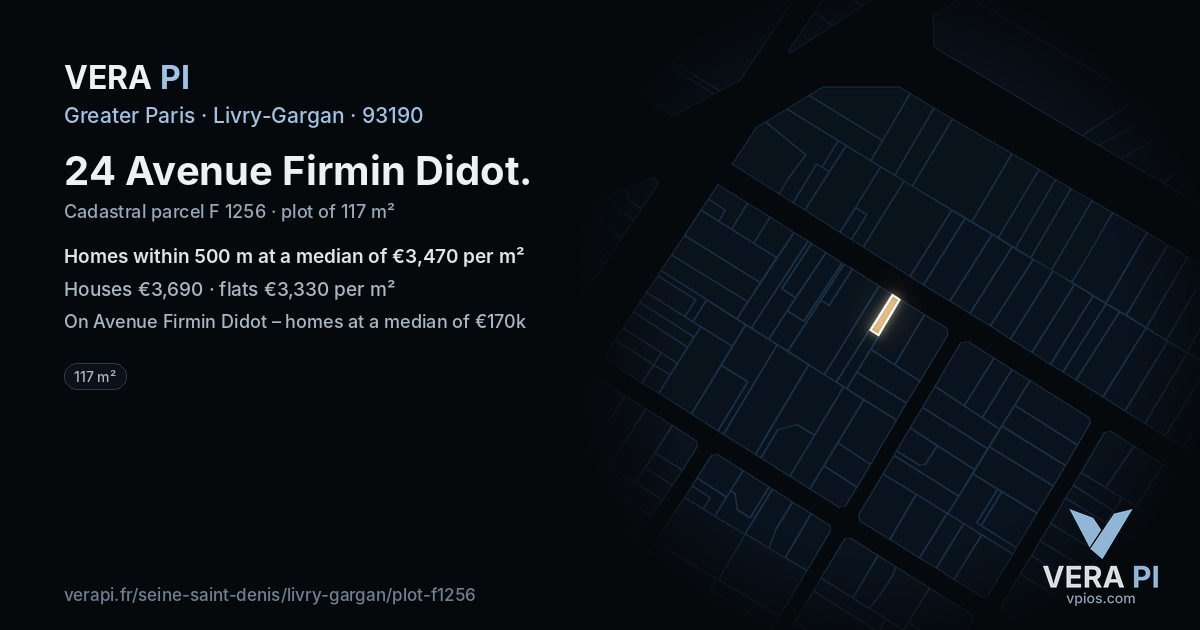 24 Avenue Firmin Didot, Livry-Gargan at night – the plot lit, the parcels around coloured by the prices near them