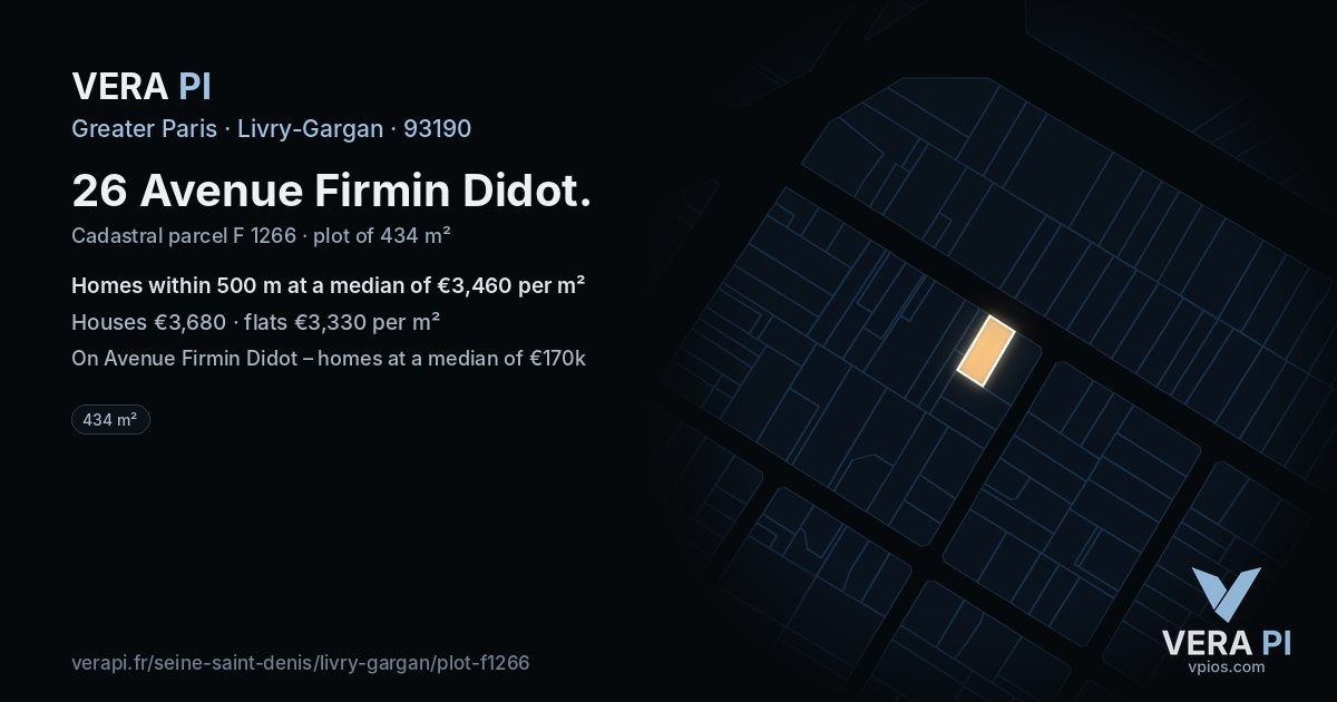26 Avenue Firmin Didot, Livry-Gargan at night – the plot lit, the parcels around coloured by the prices near them
