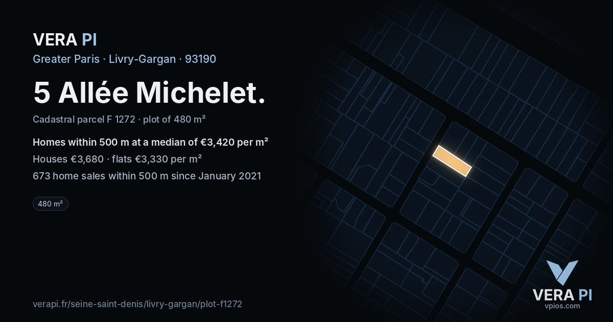 5 Allée Michelet, Livry-Gargan at night – the plot lit, the parcels around coloured by the prices near them