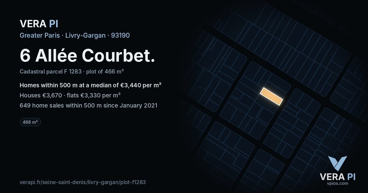 6 Allée Courbet, Livry-Gargan at night – the plot lit, the parcels around coloured by the prices near them