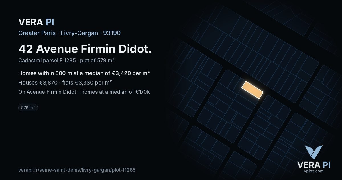 42 Avenue Firmin Didot, Livry-Gargan at night – the plot lit, the parcels around coloured by the prices near them