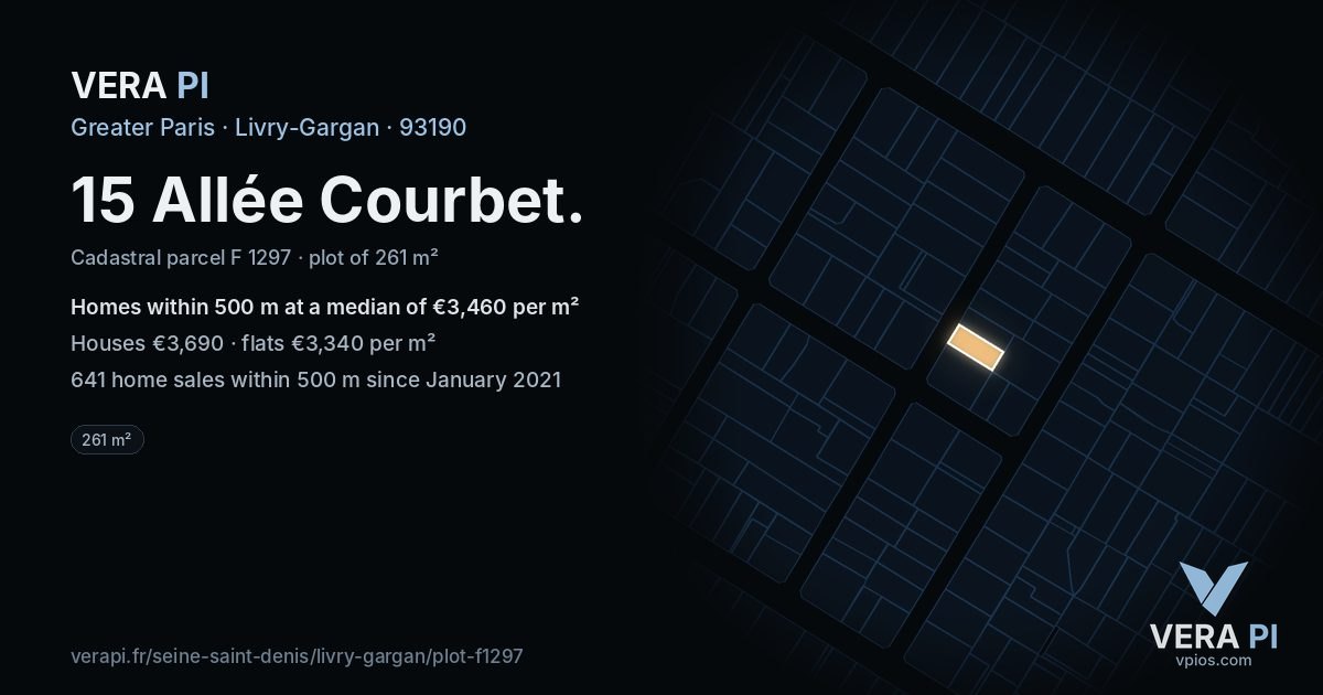15 Allée Courbet, Livry-Gargan at night – the plot lit, the parcels around coloured by the prices near them