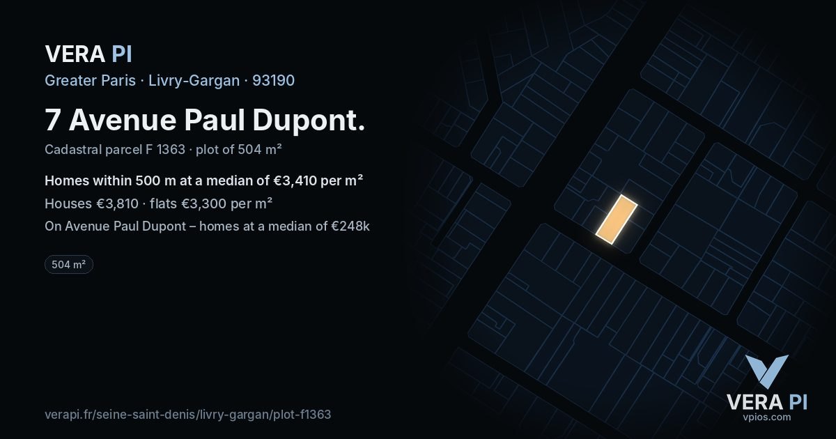 7 Avenue Paul Dupont, Livry-Gargan at night – the plot lit, the parcels around coloured by the prices near them