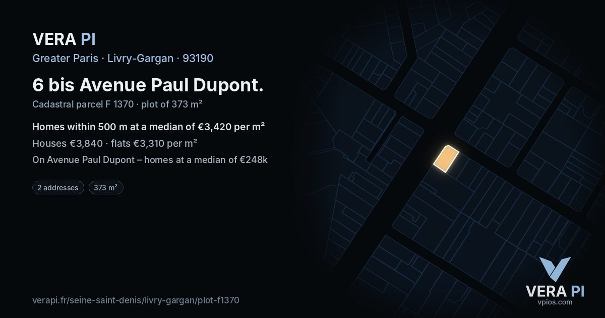 6 bis Avenue Paul Dupont, Livry-Gargan at night – the plot lit, the parcels around coloured by the prices near them