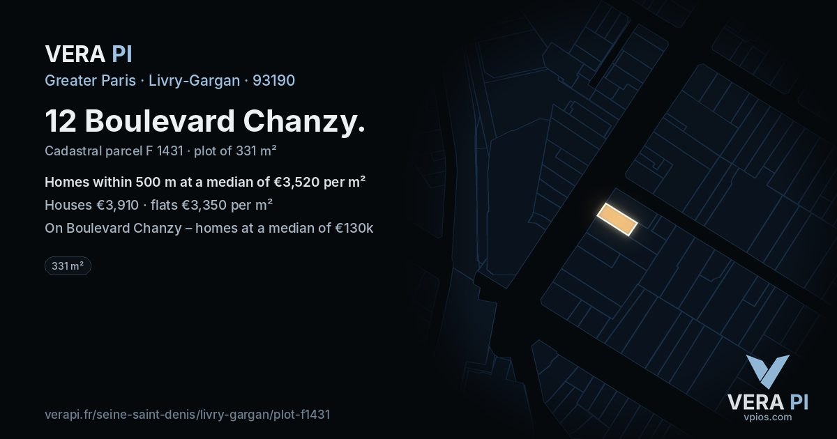 12 Boulevard Chanzy, Livry-Gargan at night – the plot lit, the parcels around coloured by the prices near them