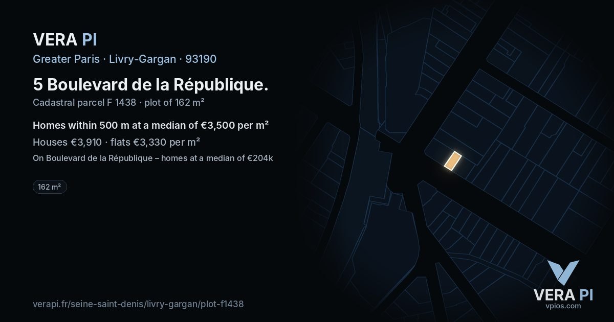 5 Boulevard de la République, Livry-Gargan at night – the plot lit, the parcels around coloured by the prices near them