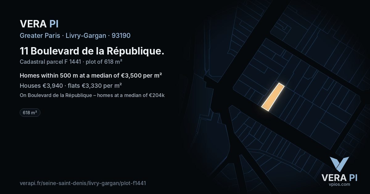 11 Boulevard de la République, Livry-Gargan at night – the plot lit, the parcels around coloured by the prices near them