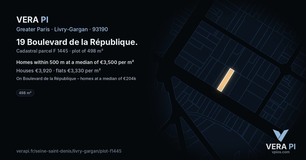 19 Boulevard de la République, Livry-Gargan at night – the plot lit, the parcels around coloured by the prices near them