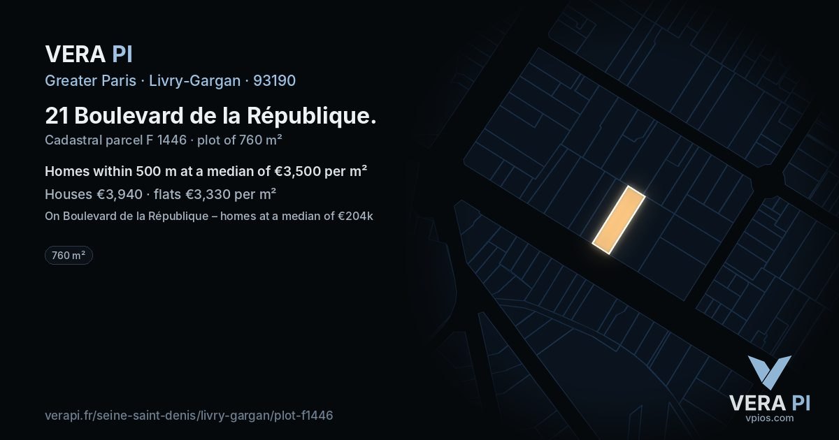 21 Boulevard de la République, Livry-Gargan at night – the plot lit, the parcels around coloured by the prices near them