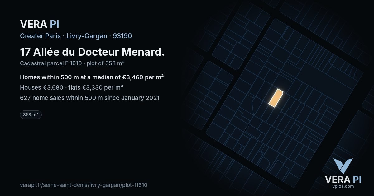 17 Allée du Docteur Menard, Livry-Gargan at night – the plot lit, the parcels around coloured by the prices near them